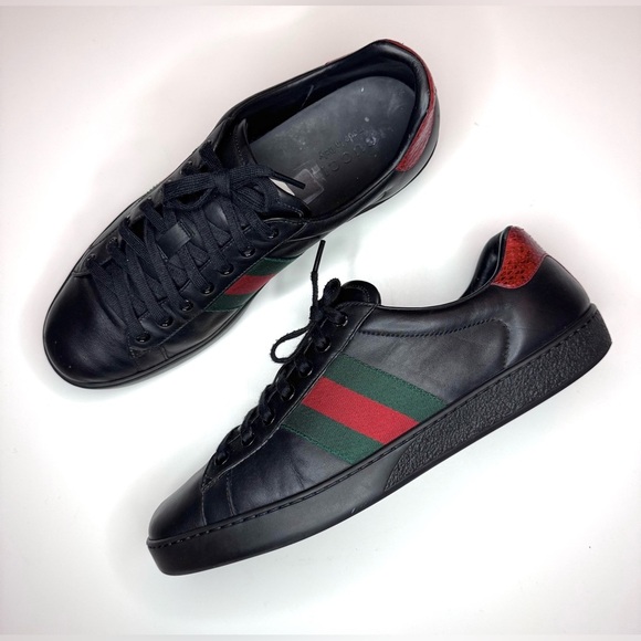 Gucci Men’s Ace Black Leather Python Embossed Lace Up Sneakers Size- 9.5 - Picture 7 of 12